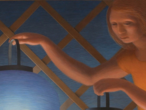 Image: A painting of a girl holding a paper lantern
