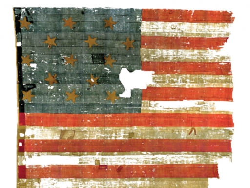 Image: The original American Flag that inspired the national anthem. Text: Grades 9–12