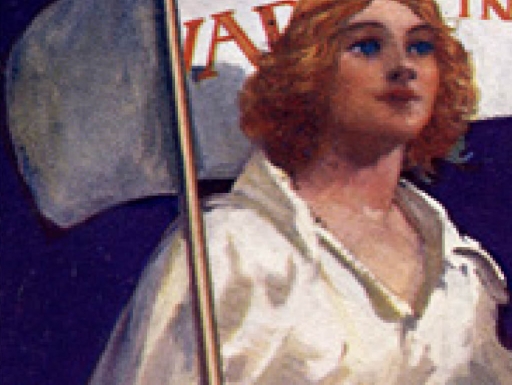 Text: Grades PK-1. Image: A Suffragette carrying a banner.