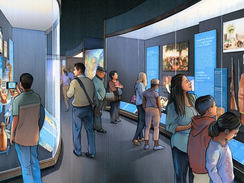 gallery rendering with small exhibition cases