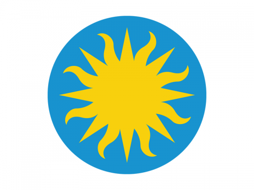Graphic of a blue circle with a yellow sunburst inside.
